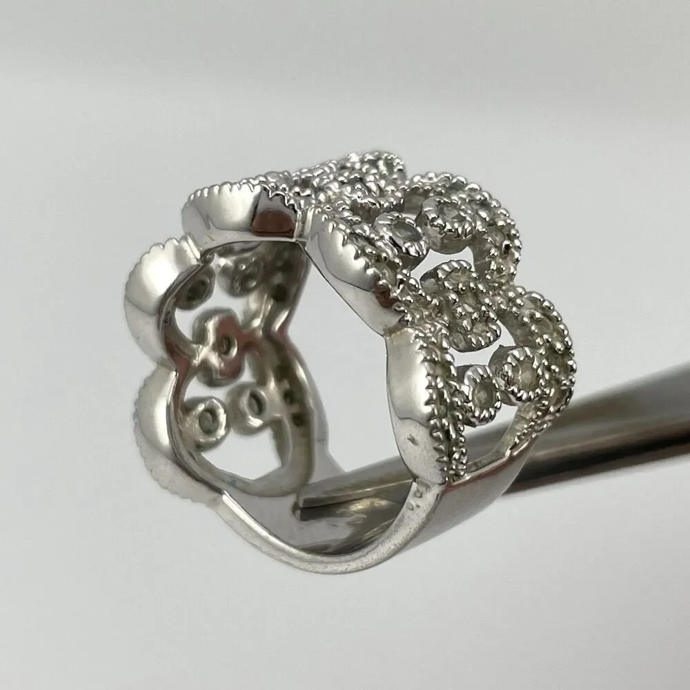 Premier Designs White Rhinestone Wide Ring Band  Sz 6 Boho Statement Cocktail